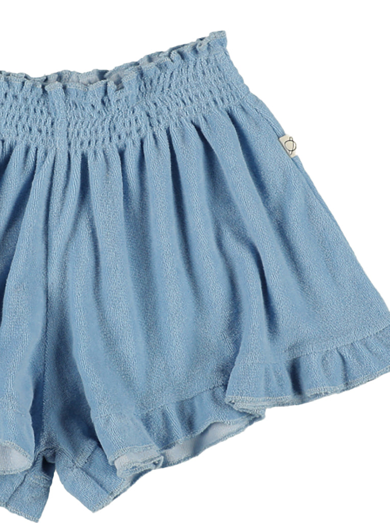 MY LITTLE COZMO "Les Tresors Marines" Organic Toweling Terry Shorts in Blue