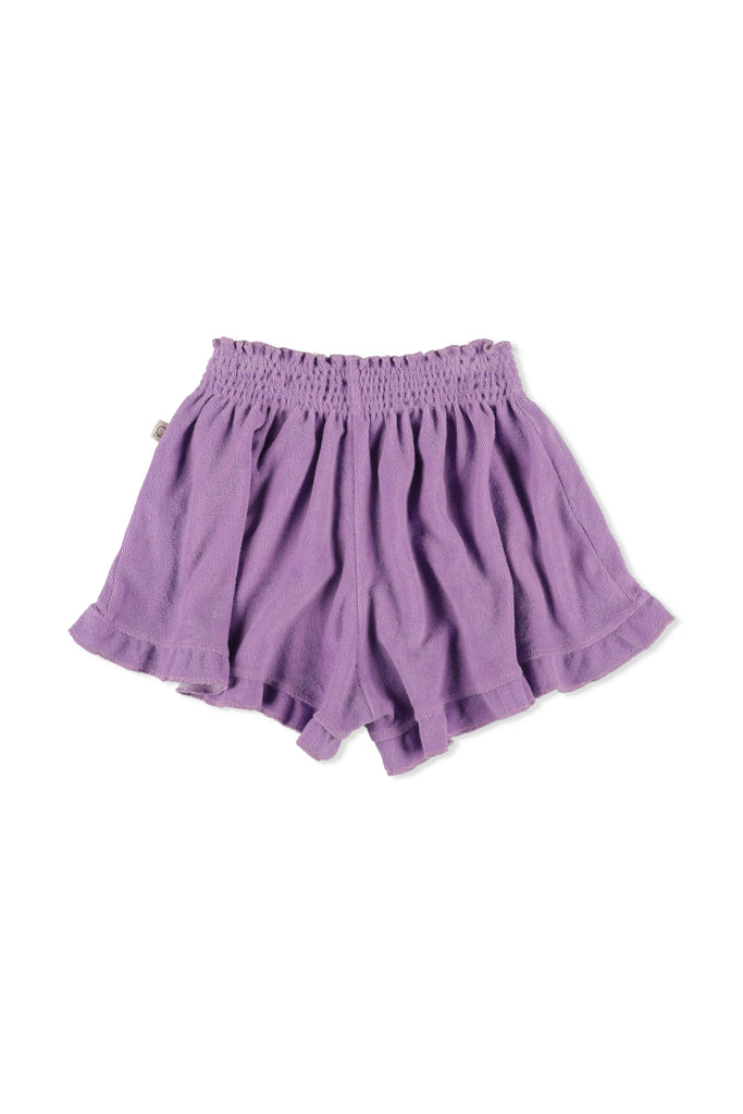 MY LITTLE COZMO "Les Tresors Marines" Organic Toweling Terry Shorts in Purple