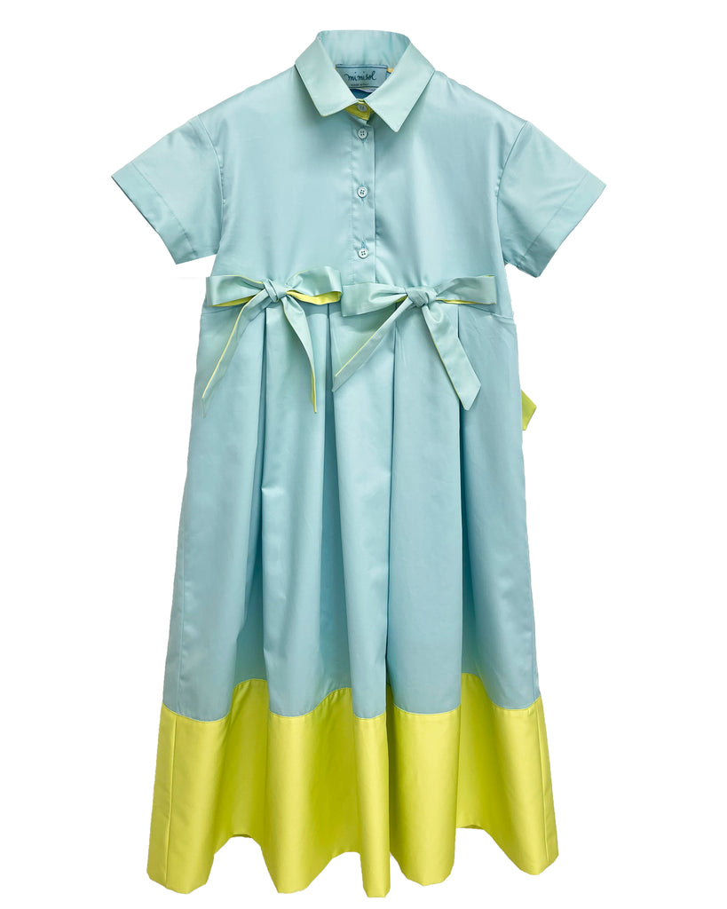 MiMiSol SS24 Cotton Maxi Dress with Front Bows in Sky Blue and Light Green