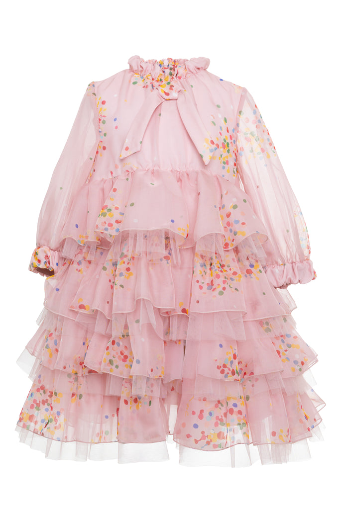 MIMISOL FALL 2026 Fireworks Print Ruffled Dress in Pink