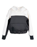 MiMiSol FW23 Satin Embellished Collar Sweatshirt Top in Black and White