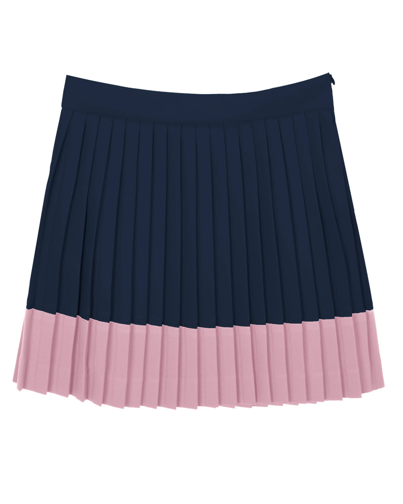 MiMiSol FW23 Satin Pleated Skirt in Dark Blue