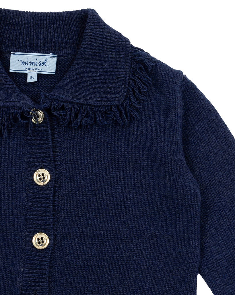 MIMISOL Fall Winter 2025 WOOL KNITTED CARDIGAN in DARK BLUE with YELLOW