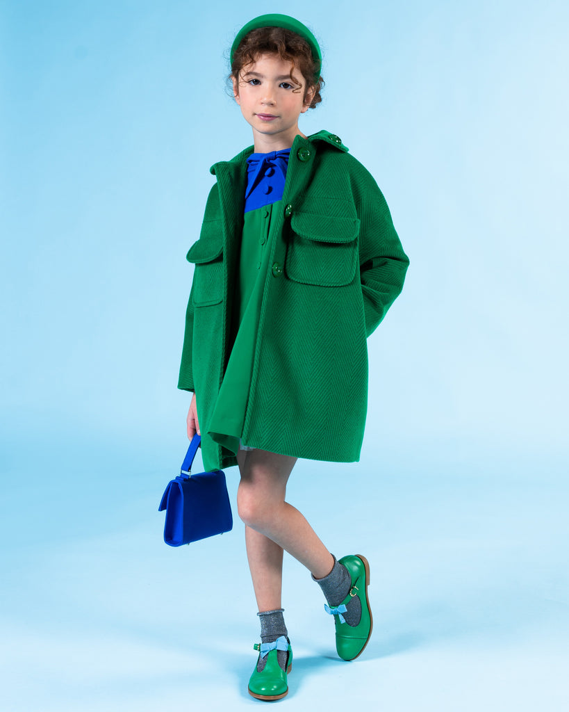 MiMiSol FW23 Green Coat with Oversized Buttons