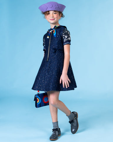 PHILOSOPHY di Lorenzo Serafini Kids Chiffon Crinkled Blouse with Contrast Bow in Azurre