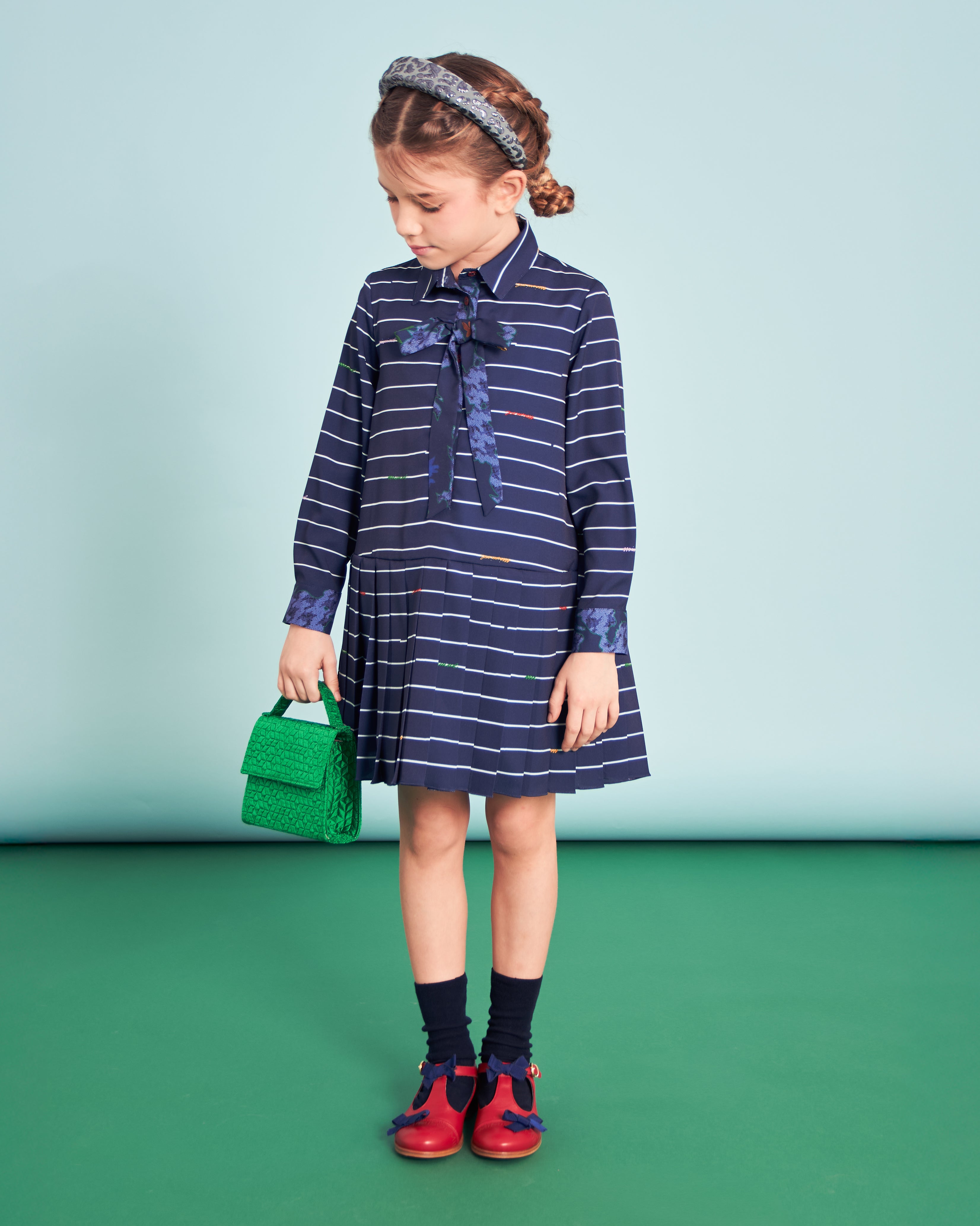 MIMISOL Fall Winter 2025 PINSTRIPE PLEATED DRESS