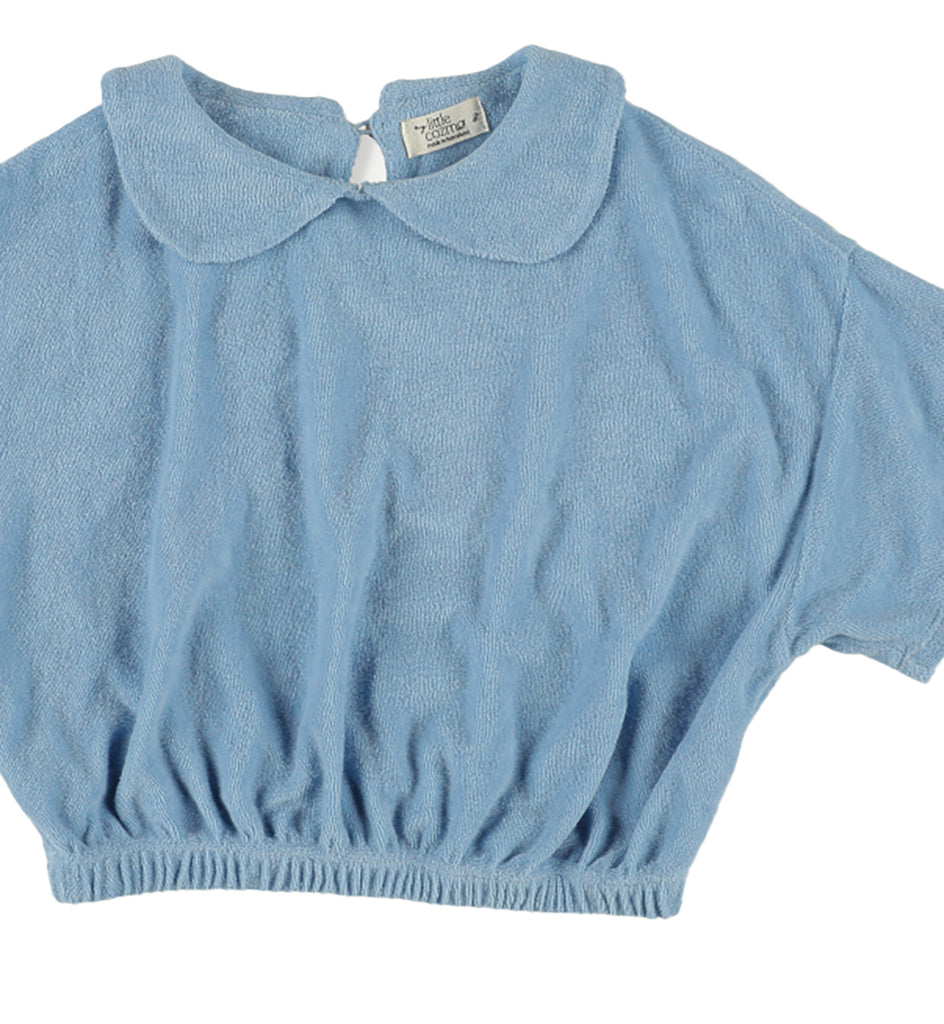 MY LITTLE COZMO "Les Tresors Marines" Organic Toweling Terry Blouse in Blue