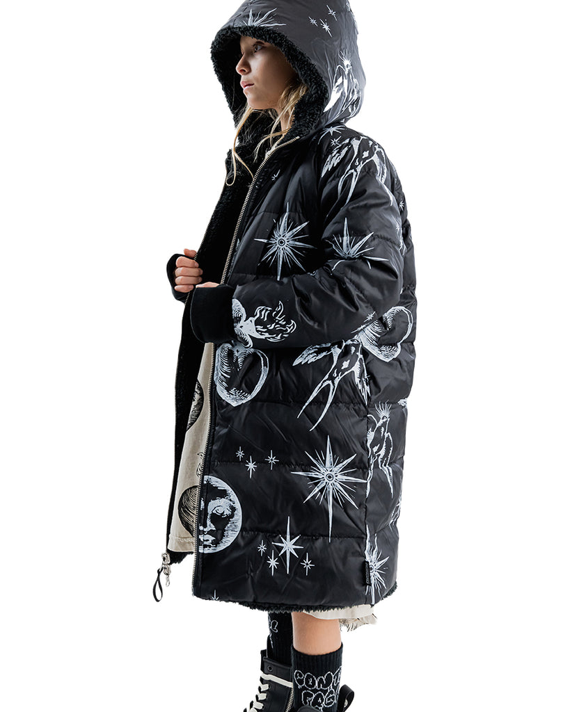 NUNUNU FW23 All Inked Reversible Long Hooded Down Jacket Coat