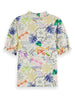 SCOTCH AND SODA FW23 Slim Fit Smocked Detail Floral Print T-shirt Top