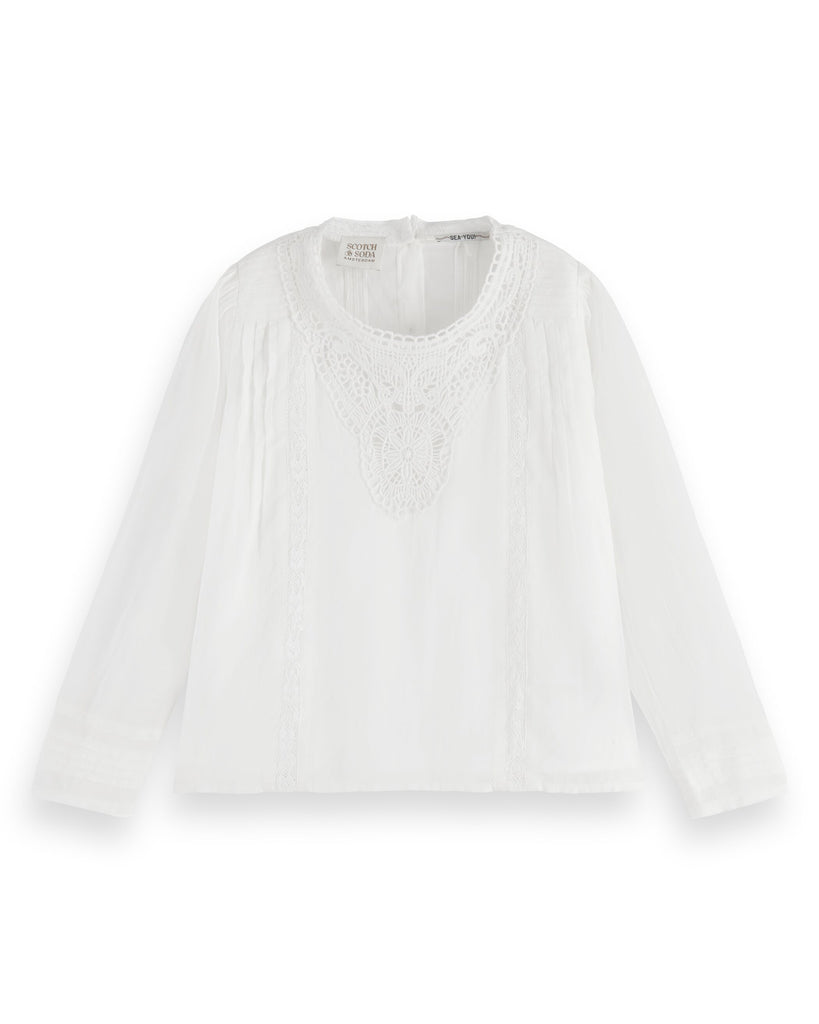 SCOTCH AND SODA SS24  DELICATE LACE DETAIL LONG-SLEEVED TOP BLOUSE