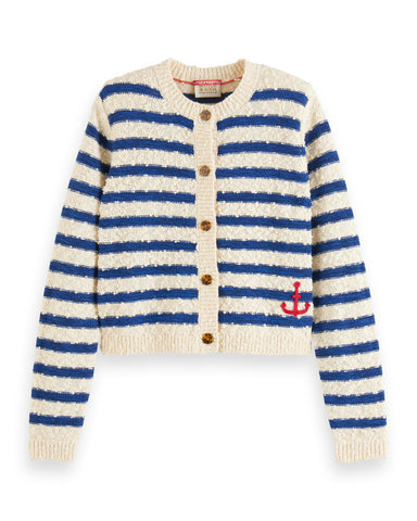 EMILE ET IDA AW23 Baby Velvet Stripe Baby Cardigan Jacket