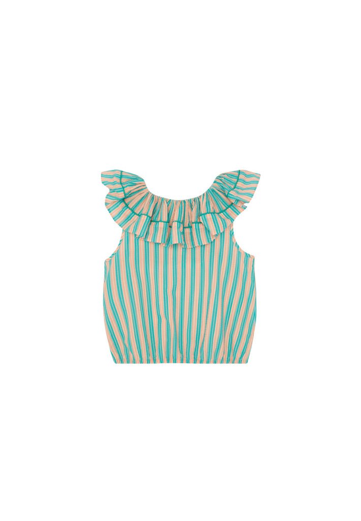 THE MIDDLE DAUGHTER SS24 PEAK FLOW Top in JUST PEACHY THE POOL STRIPE SEERSUCKER