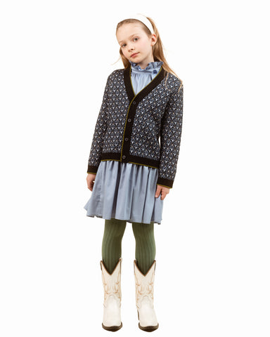 EMILE ET IDA AW23 Intarsia Ruffle Collar Cardigan in Lemons