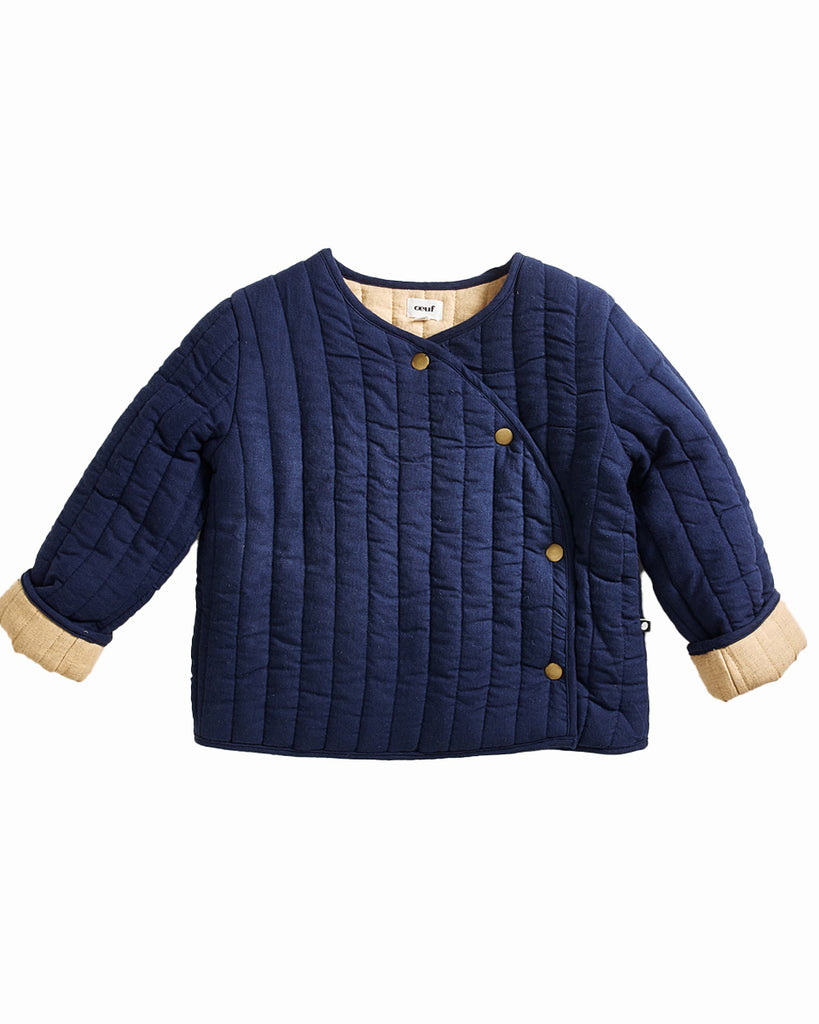 OEUF "Handle With Care" Quilted Jacket in Indigo and Sand
