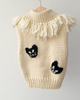 TAGO Knit Vest with Fringes and Cat Appliqué