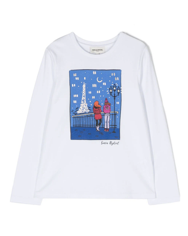 SONIA RYKIEL Short Sleeve T-shirt Top with Beach Umbrella Graphic