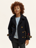 SCOTCH AND SODA FW23 Double Breasted Pea Coat Jacket with Marine Buttons Detail