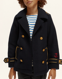 SCOTCH AND SODA FW23 Double Breasted Pea Coat Jacket with Marine Buttons Detail