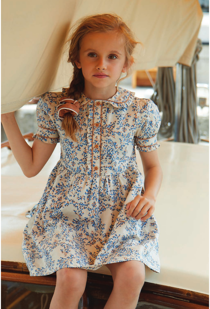 GINGERSNAPS SS24 Girls Floral Print Shirt Dress with Contrast Piping