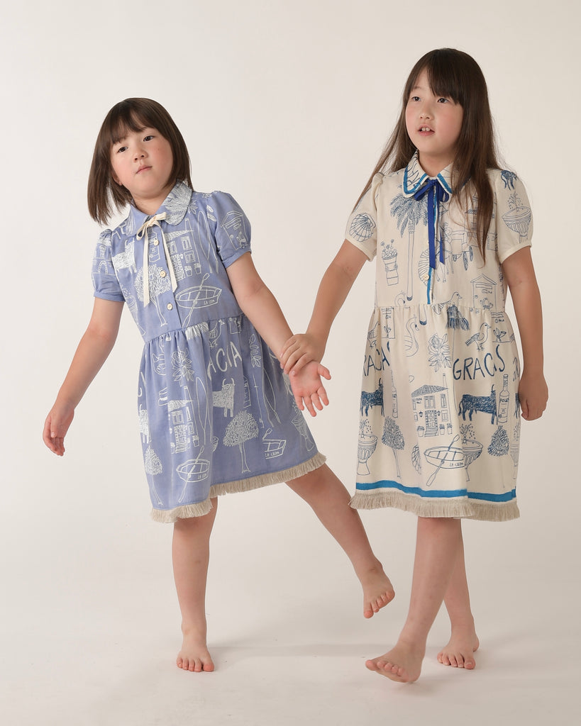 TAGO SS25 Short Sleeve Printed Dress in Chambray