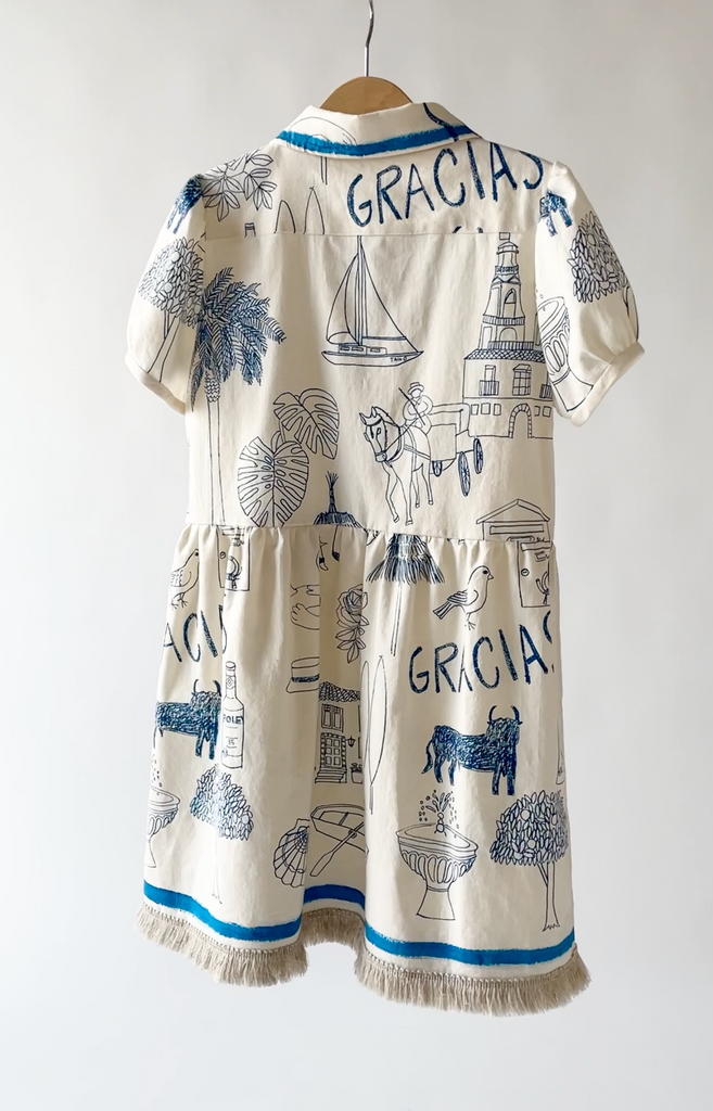 TAGO SS25 Short Sleeve Printed Dress in Ecru