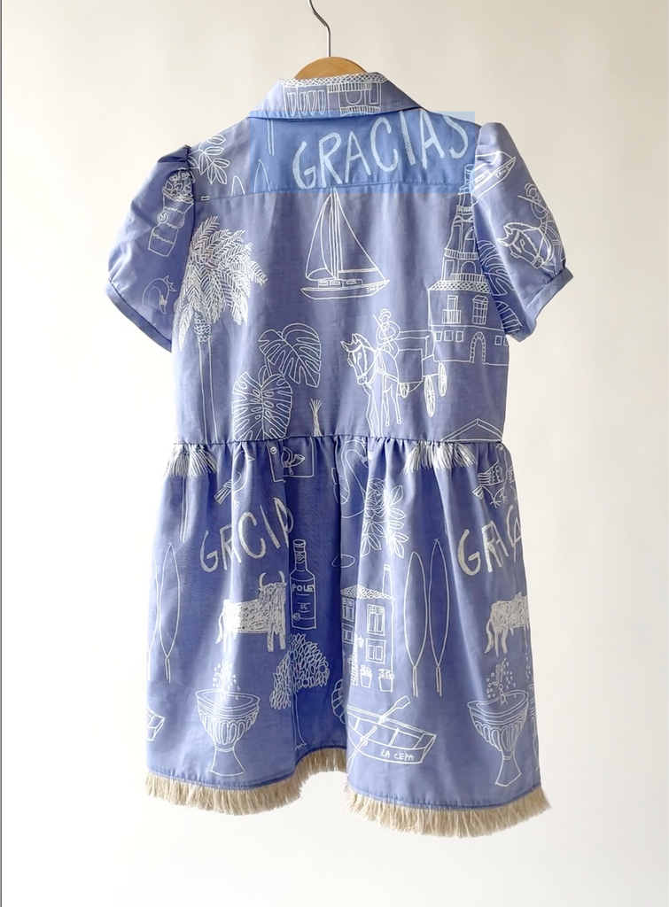 TAGO SS25 Short Sleeve Printed Dress in Chambray