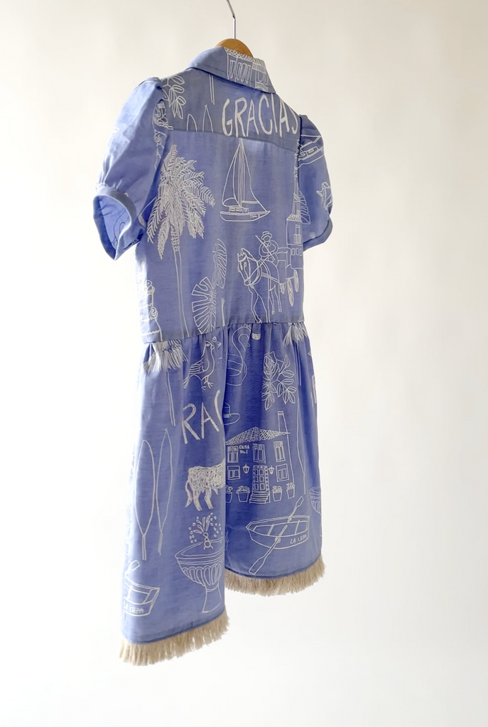 TAGO SS25 Short Sleeve Printed Dress in Chambray