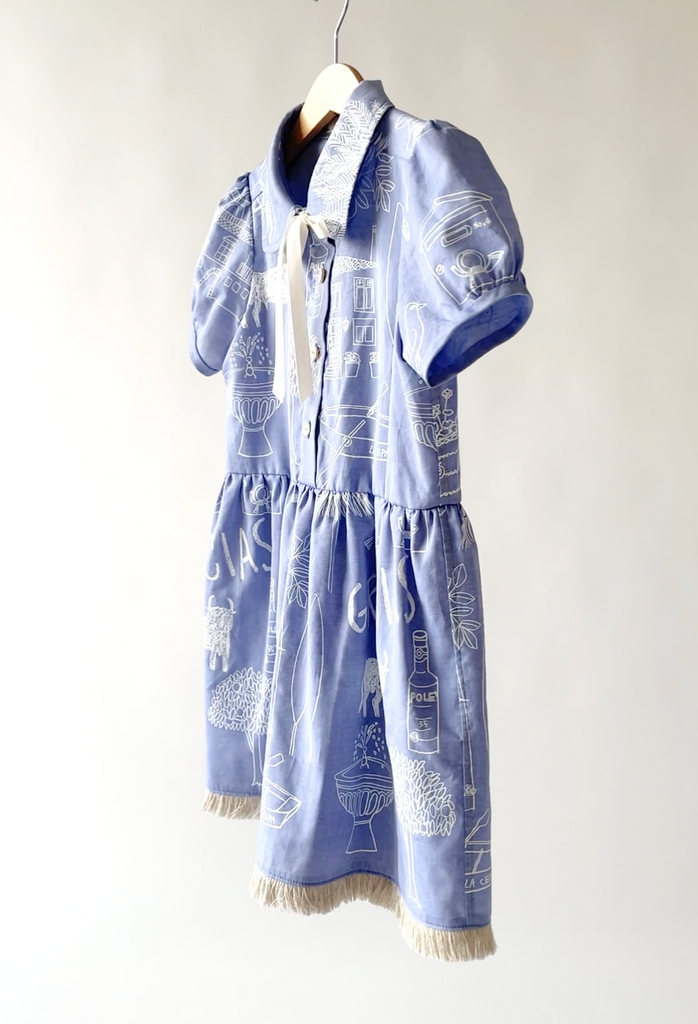 TAGO SS25 Short Sleeve Printed Dress in Chambray