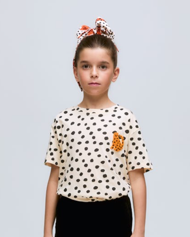MiMiSol SS24 Tafetta Dress with Orange Print and Rhinestones
