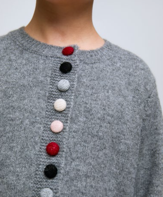 COMPANIA FANTASTICA Grey Multi-Color Button Cardigan Sweater