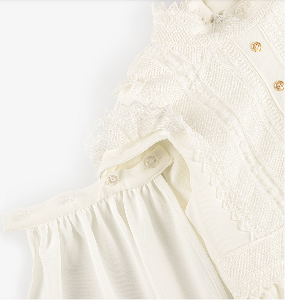 ELIE SAAB Spring Summer 2026 CREPE DRESS WITH REMOVABLE CAPE SLEEVES in CREAM