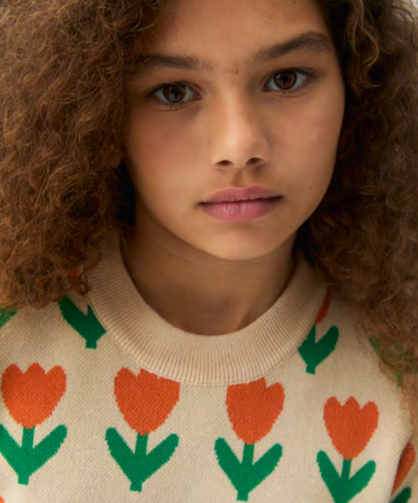 COMPANIA FANTASTICA SS26 Knit Tulip Intarsia Short Sleeve Jumper Top