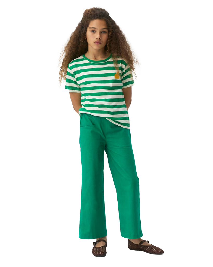 COMPANIA FANTASTICA SS26 Short Sleeved Green Stripe T-shirt with Orange Patch