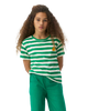 COMPANIA FANTASTICA SS26 Short Sleeved Green Stripe T-shirt with Orange Patch