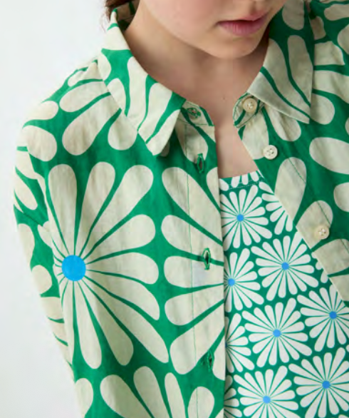 COMPANIA FANTASTICA SS26 Olive Flower Print Long Sleeve Shirt Top