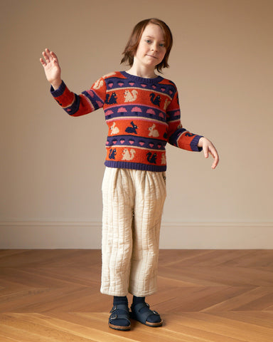 OEUF "Handle With Care" Bunny Motif Intarsia Sweater in Indigo