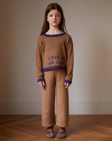 OEUF "Handle With Care" Intarsia Text Sweater in Indigo