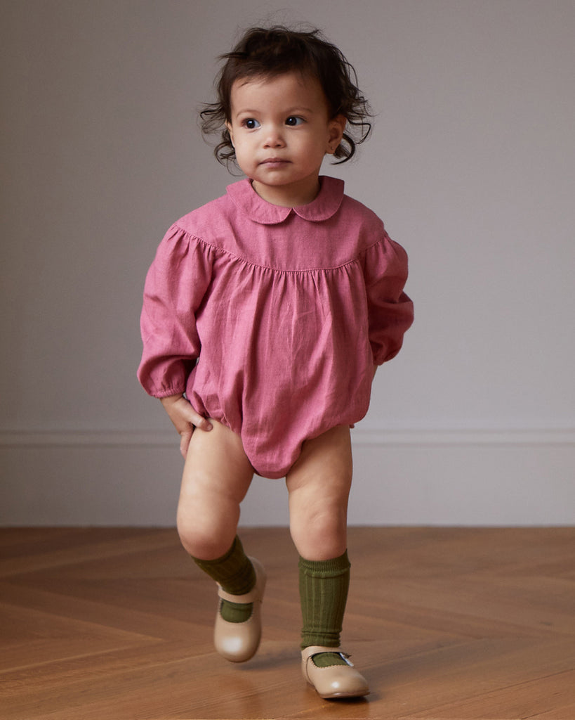 OEUF "Handle With Care" Peter Pan Collar Romper in Rose