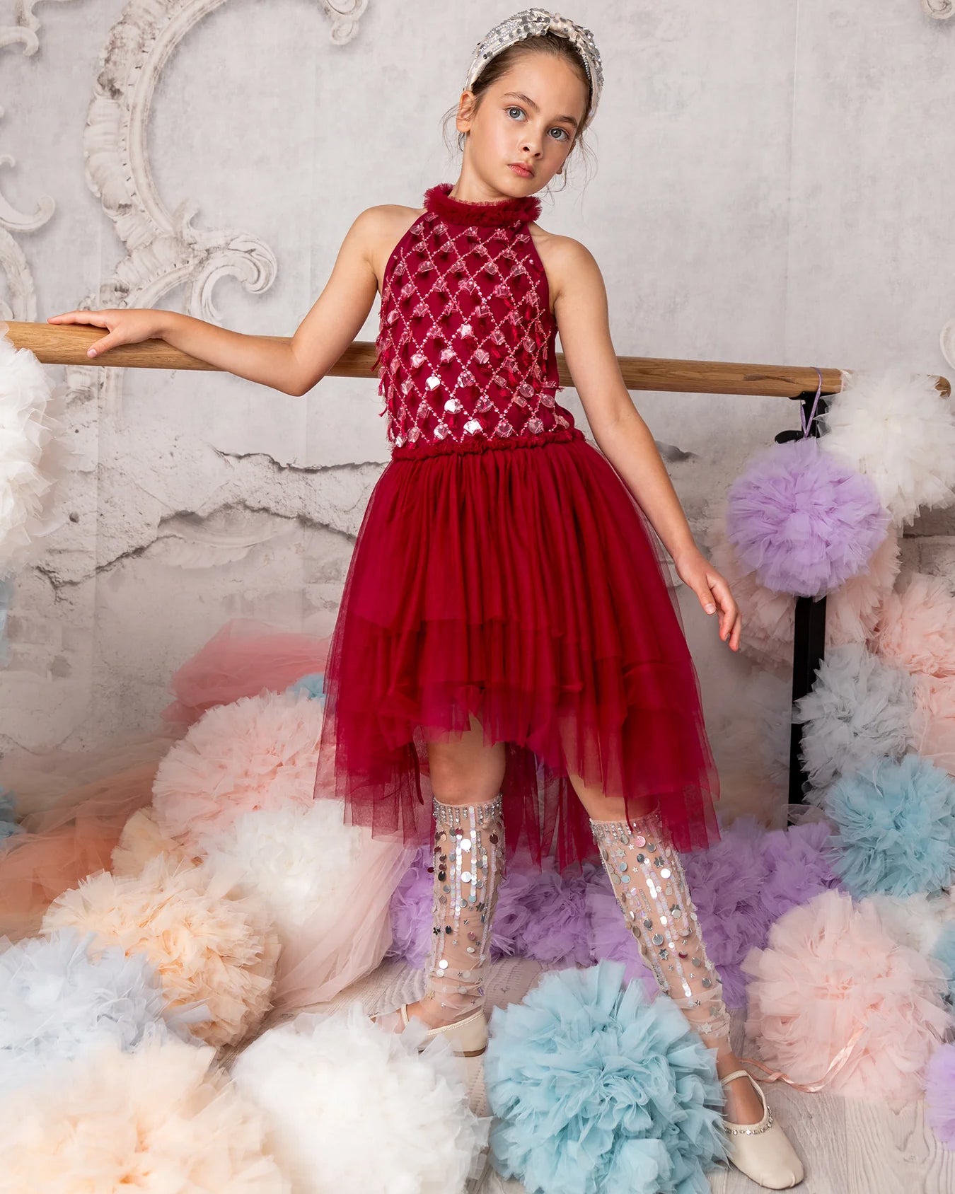 burgundy tutu dress DU MONDE Autumn 2024 REGALIA TUTU 2-3y / Cute Clothes for Girls. SWexclusion Boho Wedding Dresses V-Neck Size:UK-6 / XS
