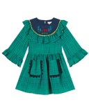 STELLA MCCARTNEY KIDS Green Check Viscose Ruffle Sleeve Dress
