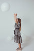 UNLABEL SS24 Zoey Puffy Sleeve Dress in Milk and Black Stripe