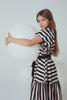 UNLABEL SS24 Zoey Puffy Sleeve Dress in Milk and Black Stripe