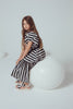 UNLABEL SS24 Zoey Puffy Sleeve Dress in Milk and Black Stripe