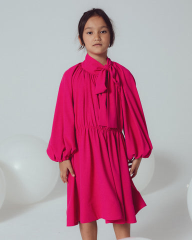 UNLABEL FW23 Surprise Dress with Contrast Bow in Fuchsia