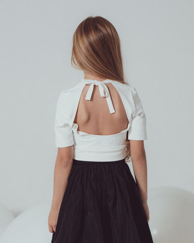 UNLABEL FW23 Curious Bow Blouse in Vanilla and Black