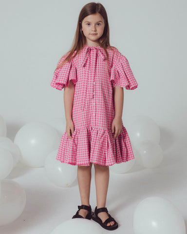 UNLABEL SS24 Zoey Puffy Sleeve Dress in Milk and Black Stripe