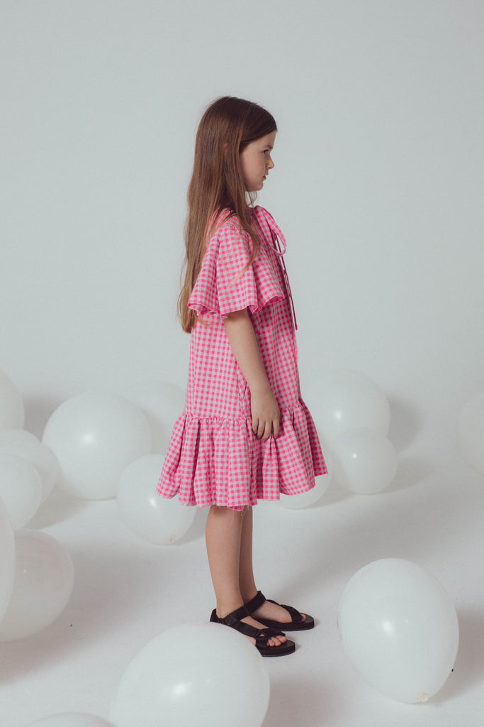 UNLABEL SS24 Pearl Dress in Pink and Grey Checks