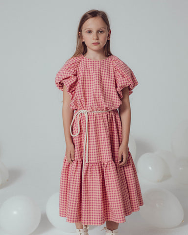 UNLABEL SS24 Mark Puffy Sleeve Dress in Sky Blue Checks