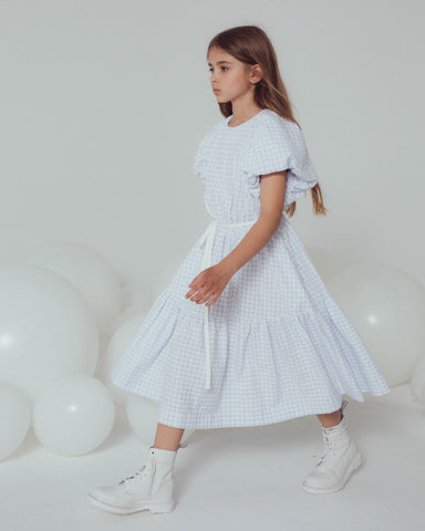 UNLABEL SS24 Zoey Puffy Sleeve Dress in Milk and Black Stripe