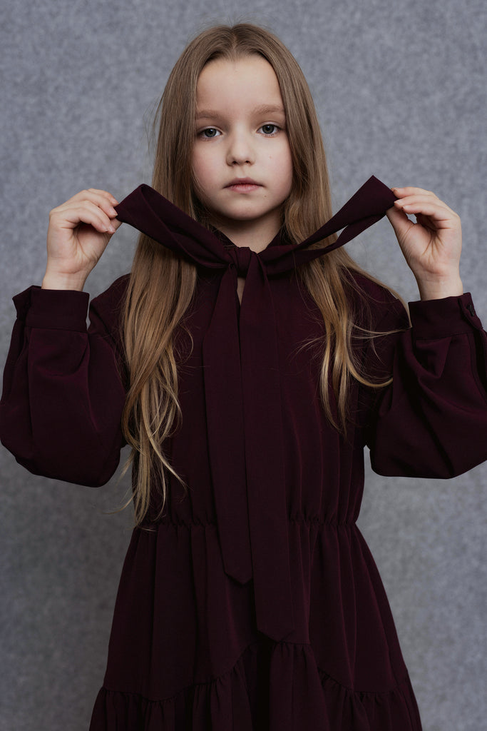 UNLABEL FW25 Kara Dress in Dark Burgundy